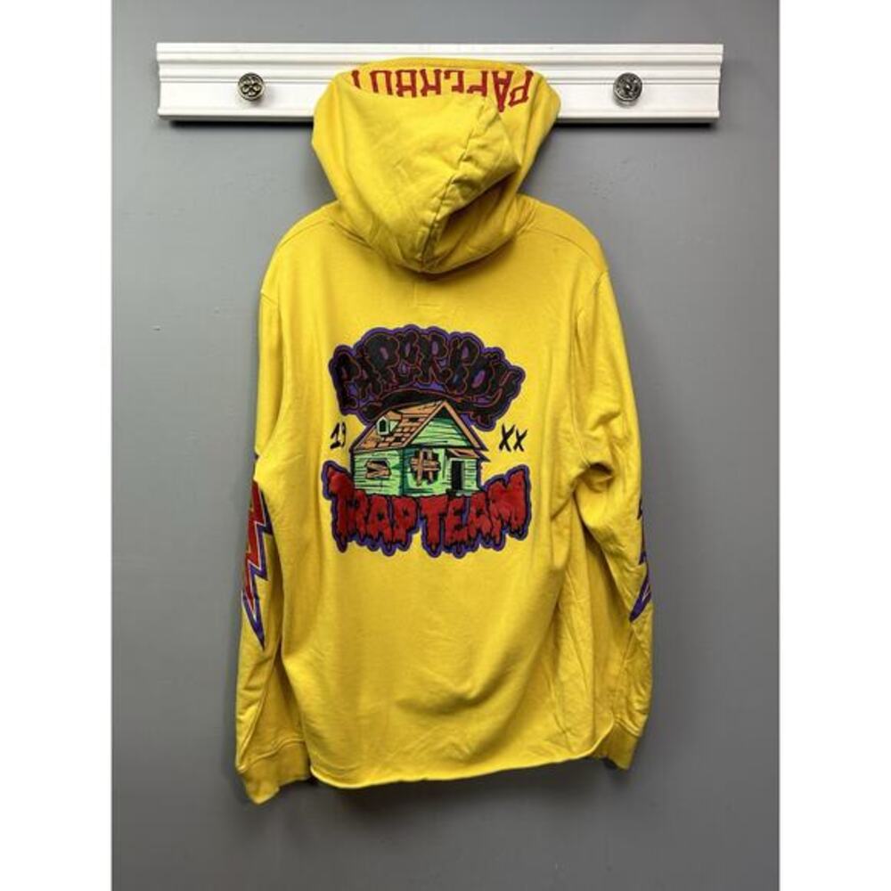 Paperboy Trap Team‎ Organic Hoodie Mens Size XL Yellow Graphic Urban Hip Hop